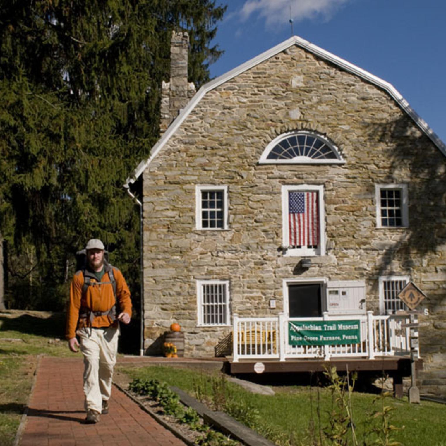 Hiker outside the Appalachian Trail Museum