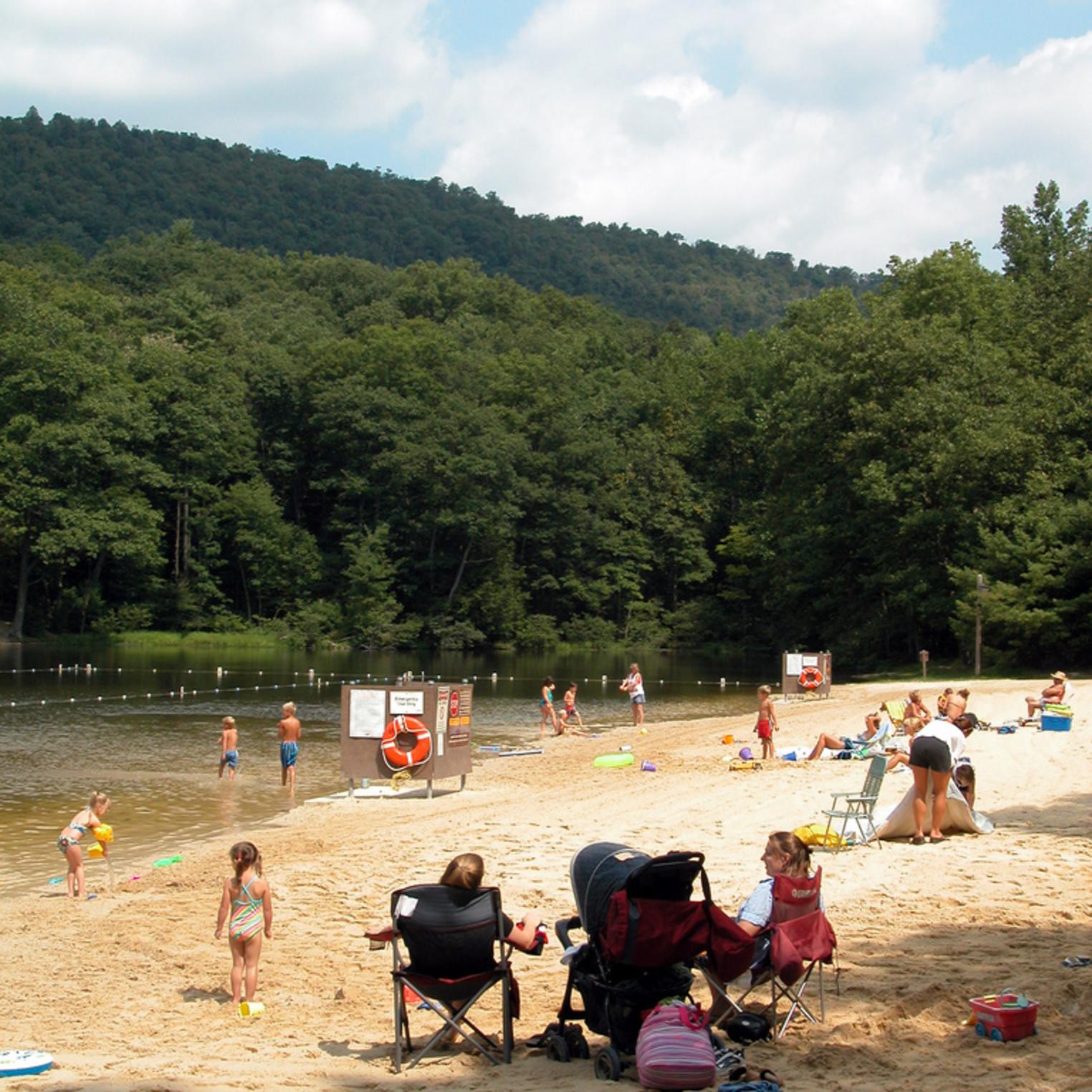 Beach at Doubling Gap Lake in Colonel Denning State Park