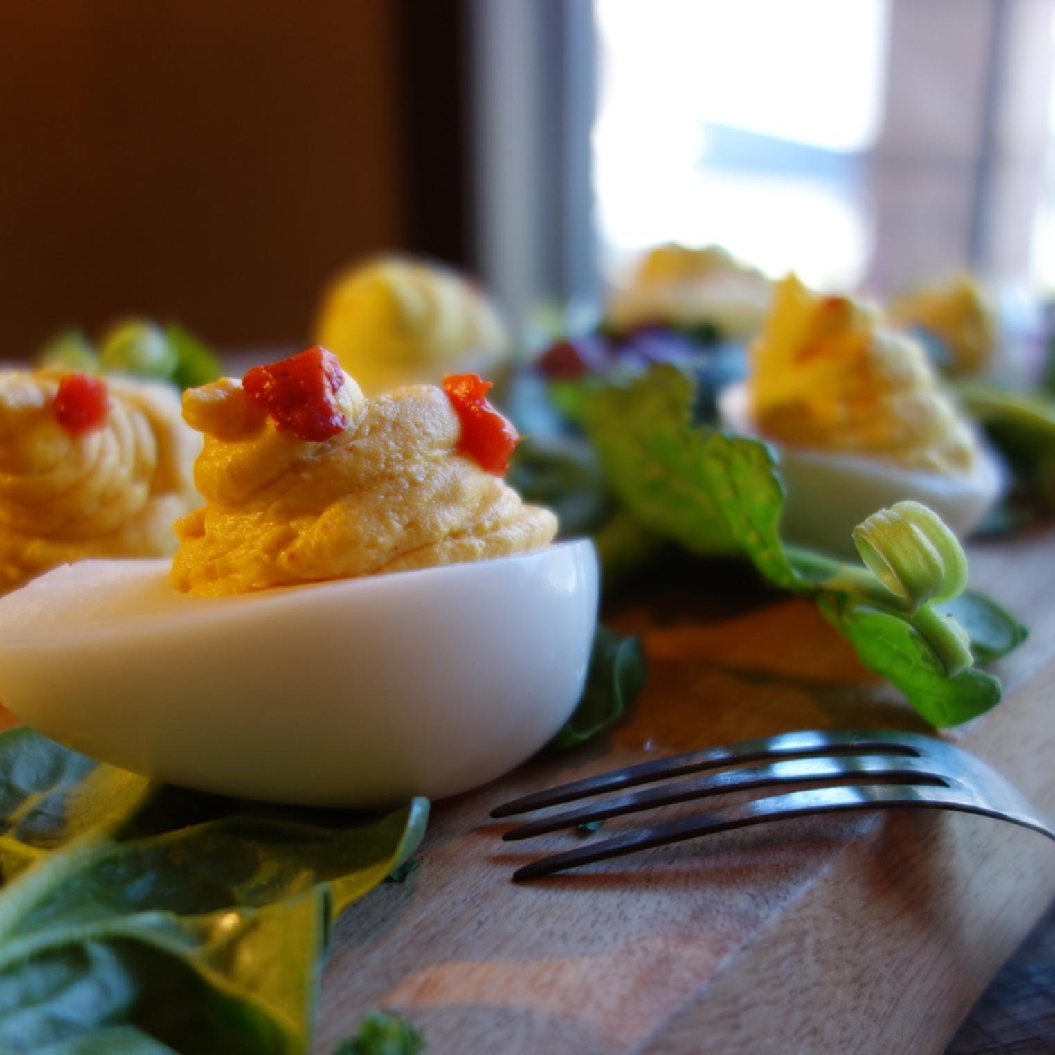 Nest of three Deviled Duck Eggs.