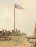 Close up of Lt. John Hewett of the Royal Marines removing the US flag from the ramparts during the May 6, 1814 Battle of Fort Ontario-Oswego.
