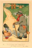 H. G. C. Marsh Lambert (1888-1981), Costumed cat meets wolf, from the book Story of Little Blackie, c. 1925, watercolor on paper, 8 5/8 x 6 1/4 in., collection Cartoon Art Museum, San Francisco, CA.
