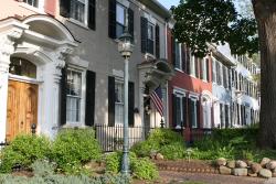 Houses line the street in Downtown Geneva