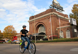 Biking in front of the Chattanooga Choo Choo