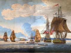“Attack of Fort Oswego, on Lake Ontario, North America.” May 6, 1814. Drawn by Captain Steele and engraved by R. Havell & Sons, c. 1814. Capt. Steele was on board one of the British ships and an eyewitness to the attack. Image is courtesy of the Collection of Paul Lear.