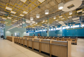Interior photo of Cruise Terminal 4 check-in counters