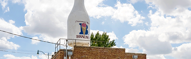 Exterior of historic Milk Bottle Building