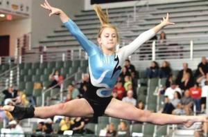 A gymnast competes at the Alario Center in Jefferson Parish, LA