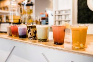 Different Cups Of Tea Lined Up At Fresco Tea Bar