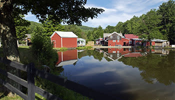 Country pond and farm