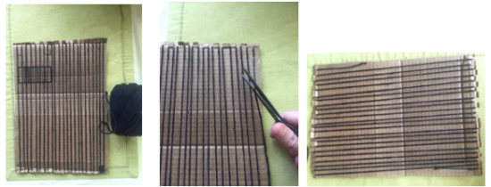 Finish warp strings, tape off the yarn on the backside and cut off the yarn