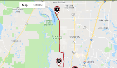 A running route map of the Spring to Spring Trail