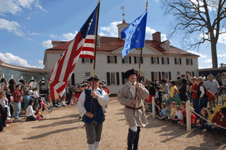 Colonial Flags in front of Mansion