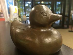 This is a Bronze Lucky Duck for the Lucky Duck Scavenger Hunt in Huntsville.