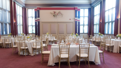 Preservation Park's indoor ballroom tables and chair arrangement