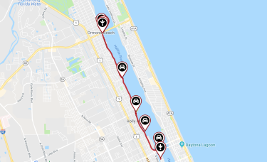 A running route map of the Halifax River Trail