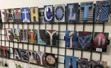Use these cool photo letters for a decorative wall hanger. Letter art at Gallery on the Square for holiday gift guide