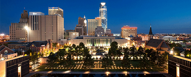 Oklahoma City skyline above National Memorial