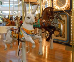A well-turned rabbit waits for riders at the Carousel in Glenbrook.