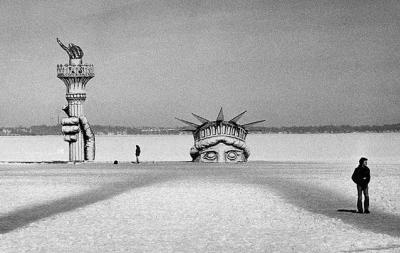 A Statue of Liberty replica on Lake Mendota