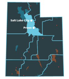 Wasatch Front Region map with both Salt Lake City and Provo
