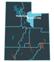 Wasatch Back Region map - Park City and Heber City major cities
