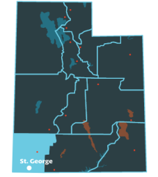 Utah's Red Rock Region Map - St. George is the major city
