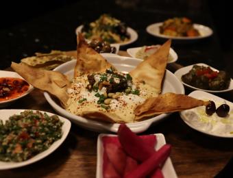 Two olive Hummus and Chips