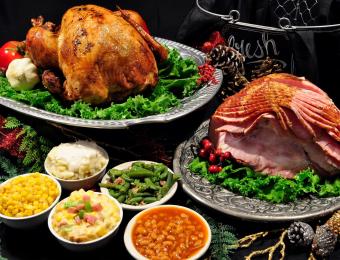 Whole Smoked Turkey and Spiral Sliced Honey-Glazed Ham