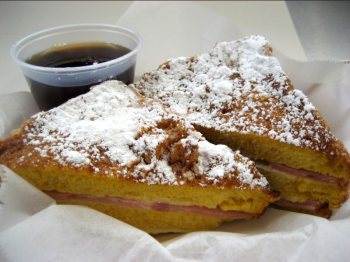 The Morning Cristo Sandwich at Kokomo's Surfside Grill is French toast stuffed with ham and cheese, then deep fried and dusted with powdered sugar. (Photo courtesy of Kokomo's Surfside Grill)