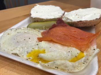 Lox, egg and cream cheese-topped bagel from Blocks Bagels