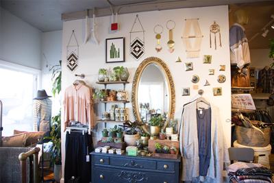 Modern pottery display at Fox Point shop