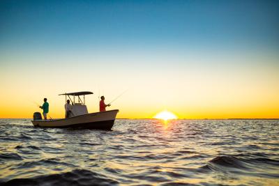 Photo of group fishing with guide at sunset