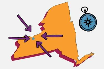 Map of New York State with Rochester marked