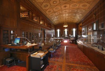 The wood-decorated reading room at the Clements Library