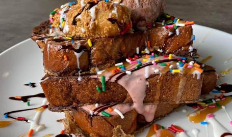 Avgo French Toast topped with ice cream