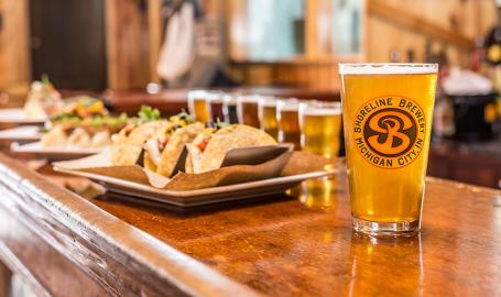Shoreline Brewery beer and tacos