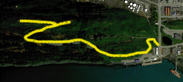 a satellite view of a hiking trail on a hill