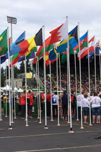 Colorful flags represent the nearly 200 countries that the athletes call home