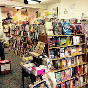 Books and trinkets line the shelves at Whistlestop Bookshop in downtown Carlisle.