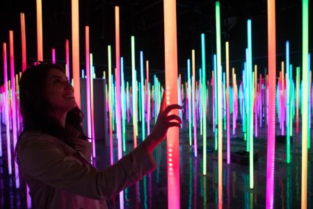 Interactive colorful LED light installation inside Otherworld exhibit