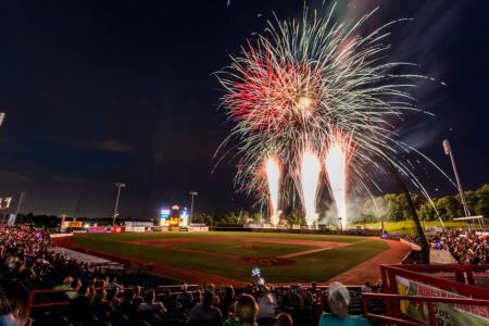 Picture of florence freedom baseball stadium featuring fireworks in background