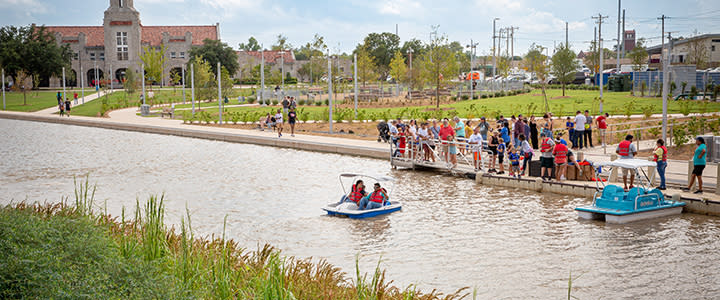 Pedal boats at Scissortail Park in Oklahoma City