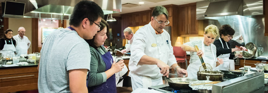 Guest take a cooking class at New York Kitchen in Canandaigua, NY