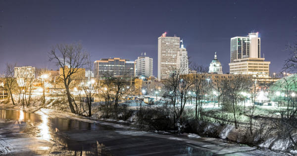 Winter Skyline at night from Headwaters Park