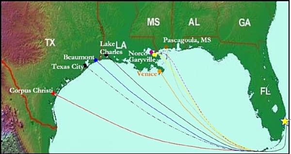 Image of map showing the Gulf Coast of USA ports of origin for petroleum