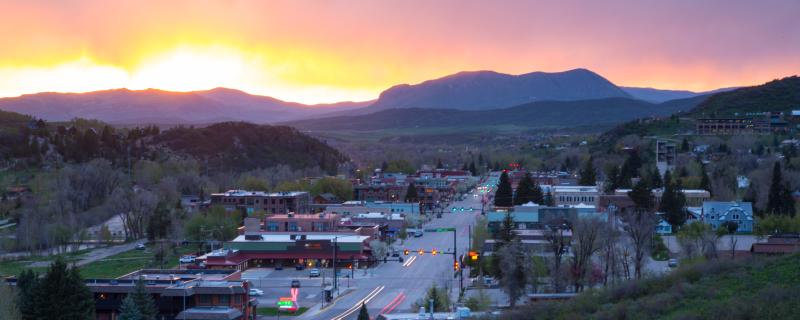 Downtown Steamboat Springs at dusk