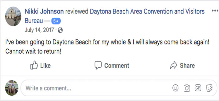 Daytona Beach visitor shares positive testimonial
