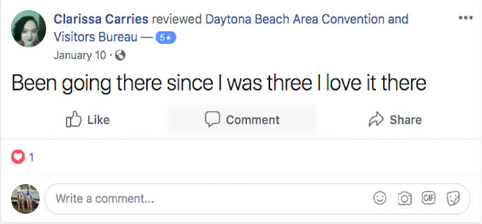 Daytona Beach visitor shares a positive testimonial