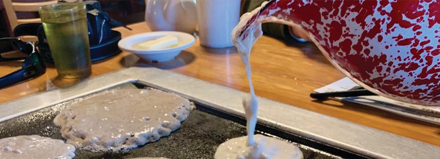 Making your own pancakes at the Old Spanish Sugar Mill Grill & Griddle House can be a new family tradition