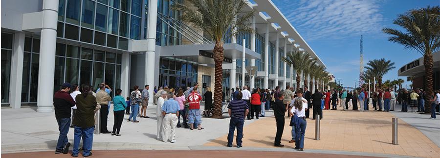 Meeting attendees enjoy the outdoor space at the Ocean Center, Florida's fifth largest convention center in Daytona Beach